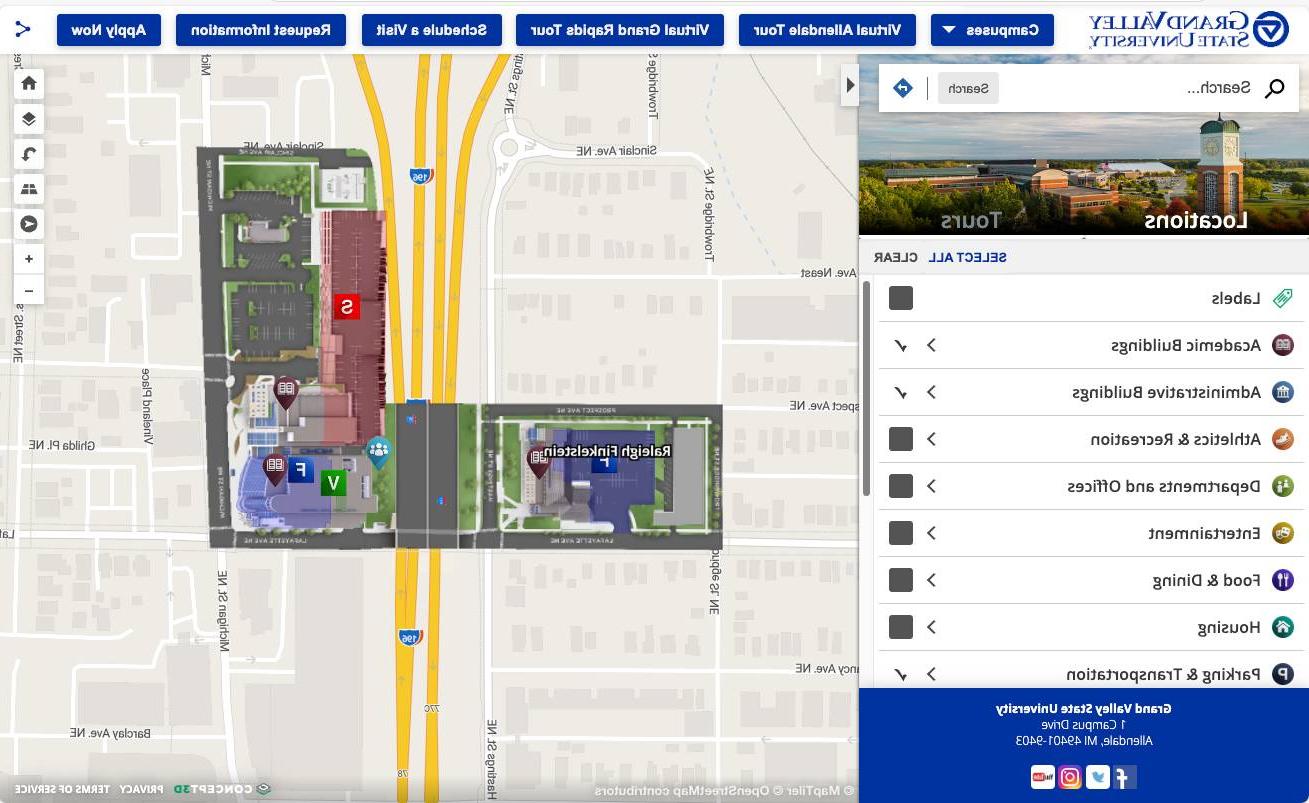 The map of Grand Valley's Health Campus in Grand Rapids.